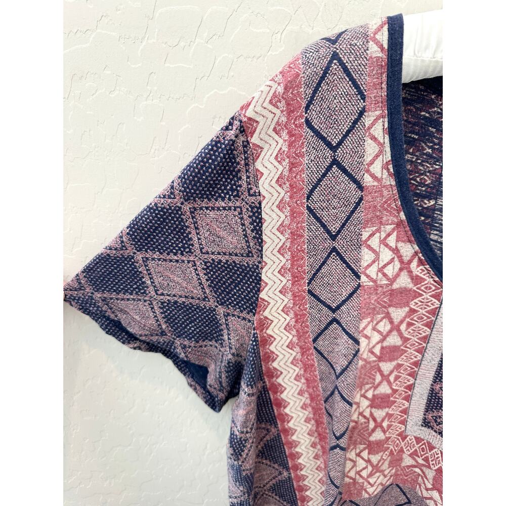 LUCKY BRAND | Blue Rust Boho Print Lightweight Scoop Neck Short Sleeve Tee | XL - Picture 2 of 5